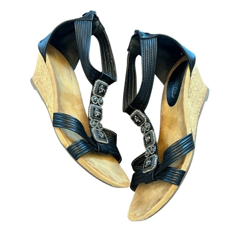 Patrizia by Spring Step Black Leather “Mauve” Wedge Sandals Size 40 - Picture 5 of 10